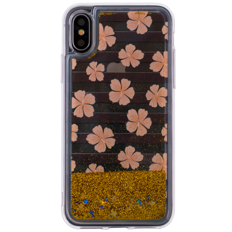 Husa iPhone X, iPhone 10 Zizo Liquid Glitter Star  - Pink Flowers
