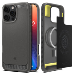 Husa iPhone 16 Pro Max Spigen Rugged Armor MagSafe, gri