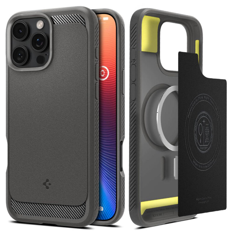 Husa iPhone 16 Pro Max Spigen Rugged Armor MagSafe, gri