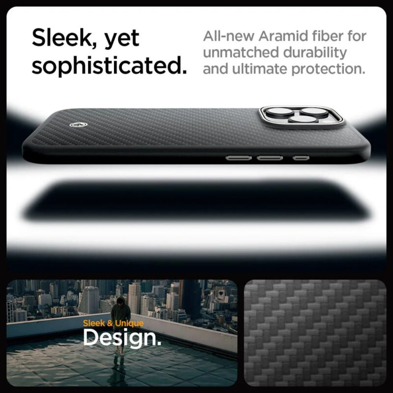 Husa iPhone 16 Pro Max Spigen Enzo Aramid MagSafe, natural titanium