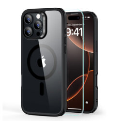 [Pachet 360°] Husa + folie iPhone 16 Pro Max ESR Classic Hybrid HaloLock, negru/transparenta