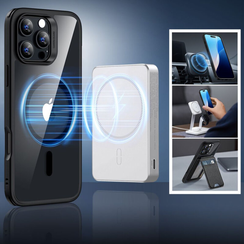 [Pachet 360°] Husa + folie iPhone 16 Pro Max ESR Classic Hybrid HaloLock, negru/transparenta