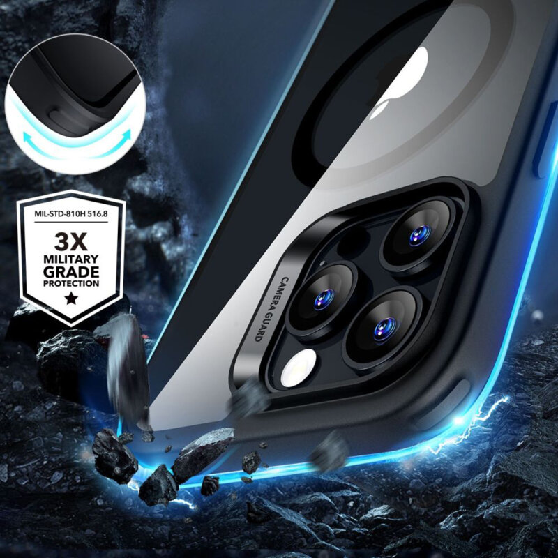 [Pachet 360°] Husa + folie iPhone 16 Pro Max ESR Classic Hybrid HaloLock, negru/transparenta