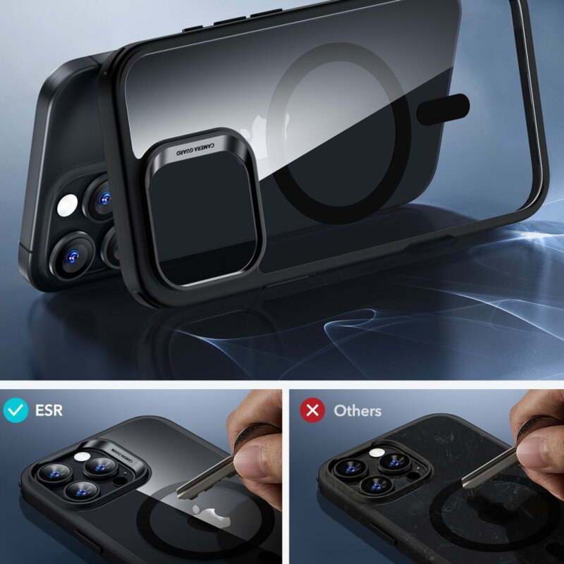 [Pachet 360°] Husa + folie iPhone 16 Pro ESR Classic Hybrid HaloLock, negru/transparenta