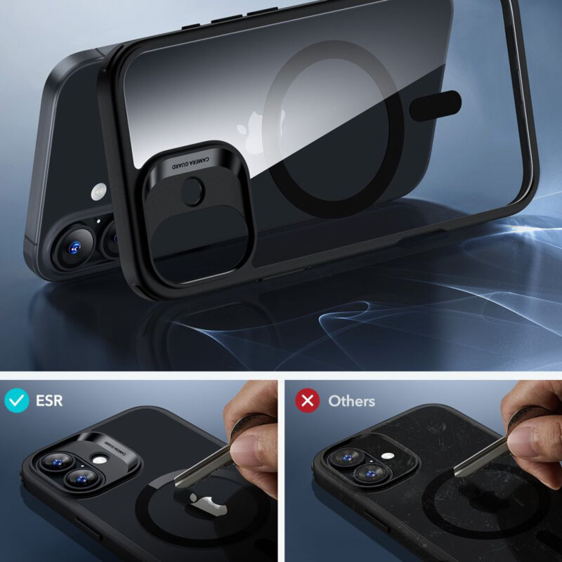 [Pachet 360°] Husa + folie iPhone 16 Plus ESR Classic Hybrid HaloLock, negru/transparenta