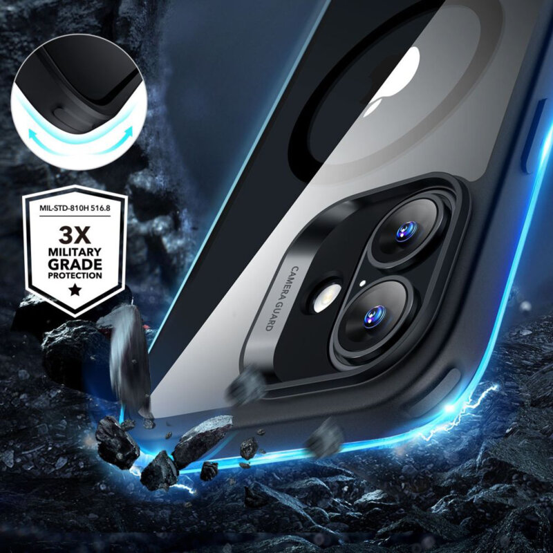 [Pachet 360°] Husa + folie iPhone 16 ESR Classic Hybrid HaloLock, negru/transparenta