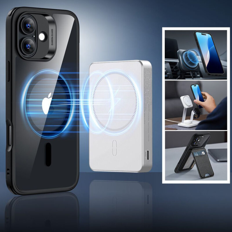 [Pachet 360°] Husa + folie iPhone 16 ESR Classic Hybrid HaloLock, negru/transparenta