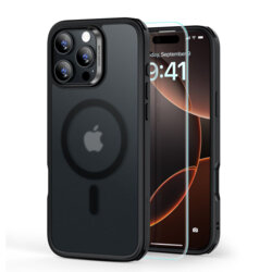 [Pachet 360°] Husa + folie iPhone 16 Pro Max ESR Classic Hybrid HaloLock, negru frost