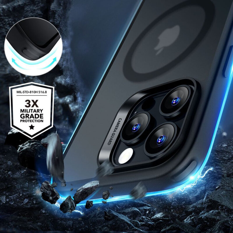 [Pachet 360°] Husa + folie iPhone 16 Pro Max ESR Classic Hybrid HaloLock, negru frost