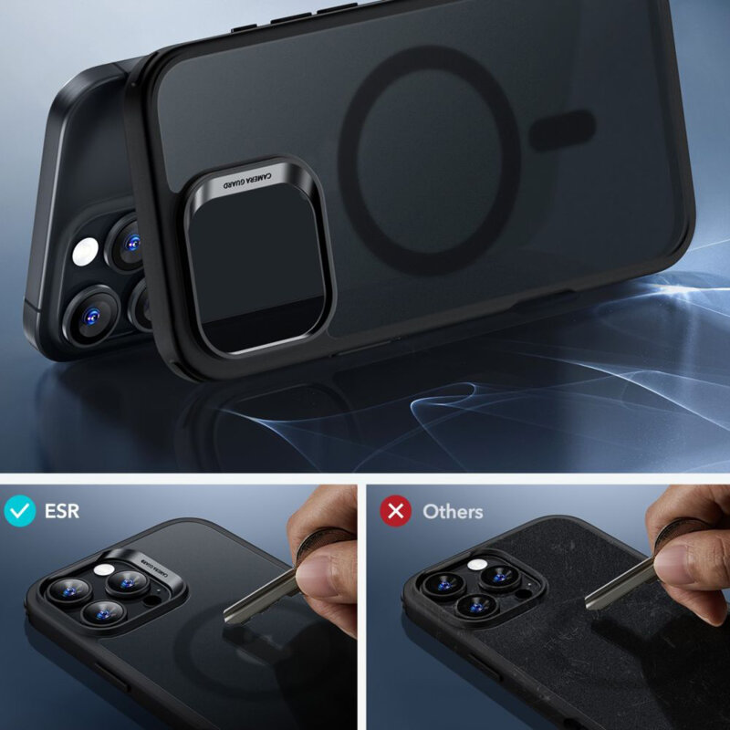 [Pachet 360°] Husa + folie iPhone 16 Pro Max ESR Classic Hybrid HaloLock, negru frost