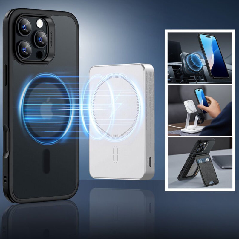 [Pachet 360°] Husa + folie iPhone 16 Pro ESR Classic Hybrid HaloLock, negru frost