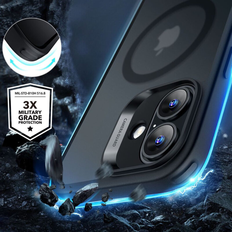 [Pachet 360°] Husa + folie iPhone 16 ESR Classic Hybrid HaloLock, negru frost