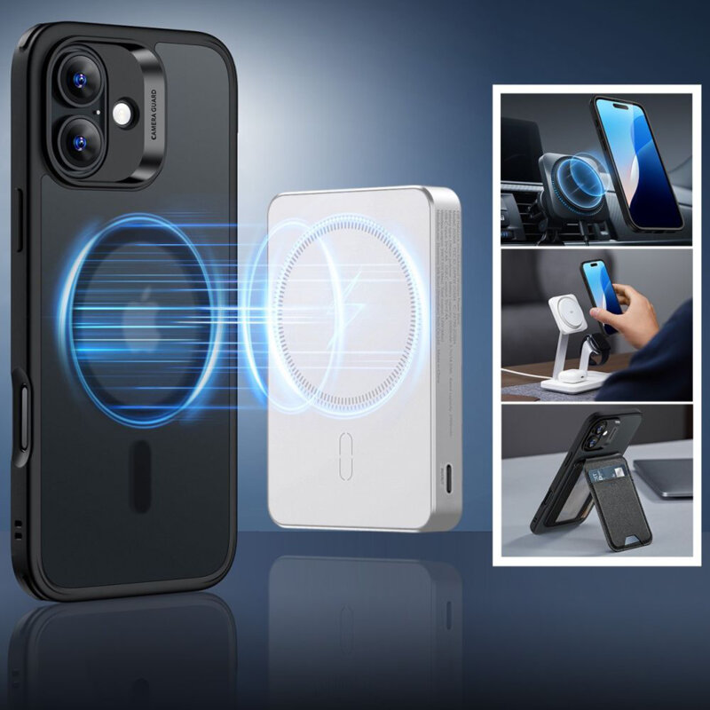 [Pachet 360°] Husa + folie iPhone 16 ESR Classic Hybrid HaloLock, negru frost