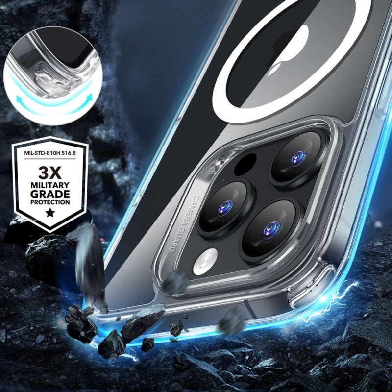 [Pachet 360°] Husa + folie iPhone 16 Pro Max ESR Classic Hybrid HaloLock, transparenta