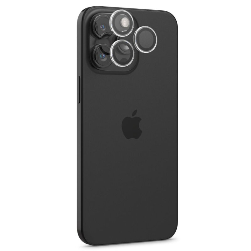 [Pachet 2x] Folie sticla camera iPhone 16 Pro Max Spigen Glas.tR Optik EZ Fit Pro, negru