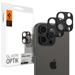 [Pachet 2x] Folie sticla camera iPhone 14 Pro Max Spigen Glas.tR Optik, negru