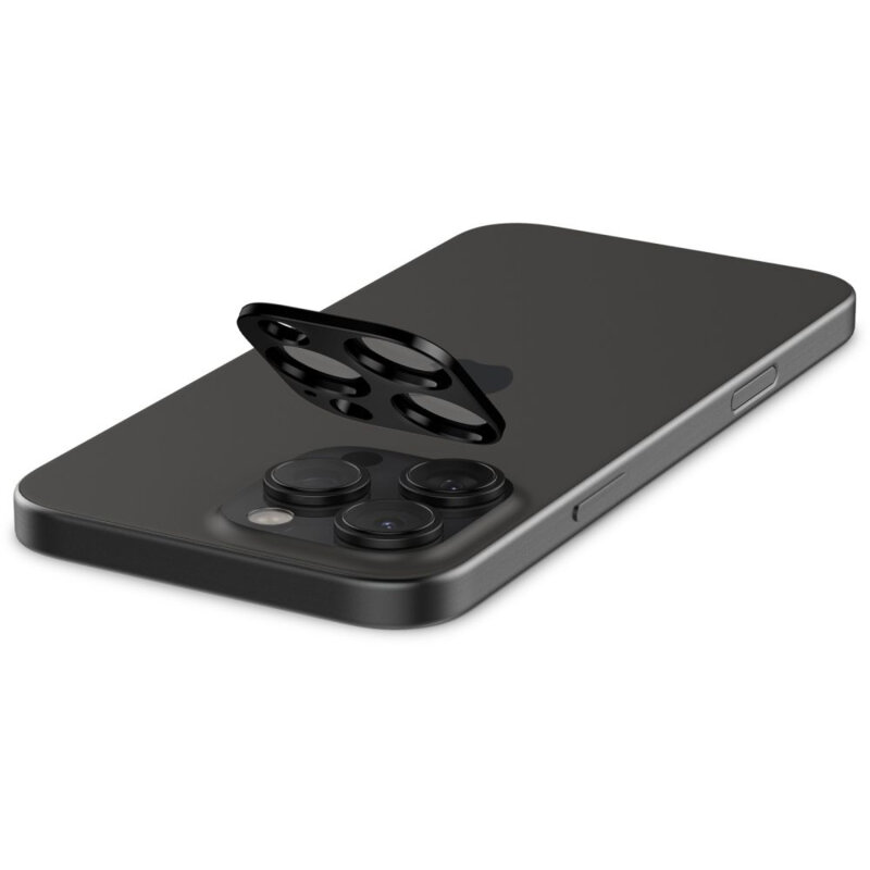 [Pachet 2x] Folie sticla camera iPhone 16 Pro Max Spigen Glas.tR Optik, negru