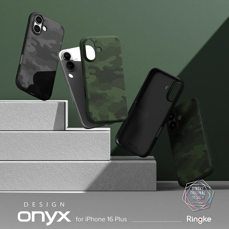 Husa iPhone 16 Plus Ringke Onyx Design, verde camuflaj