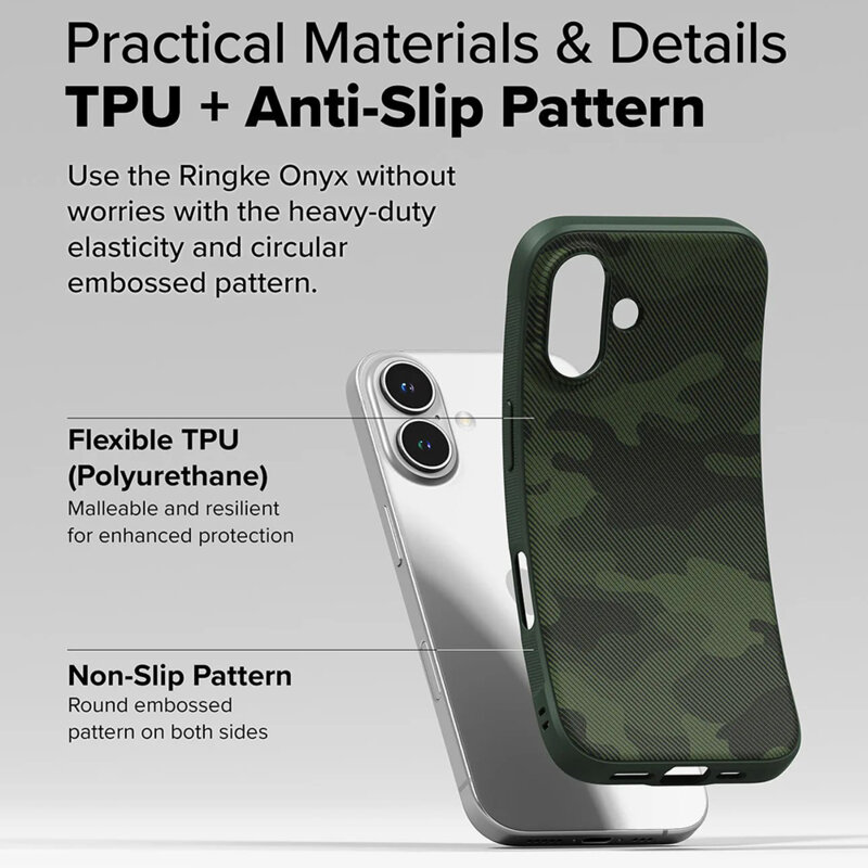 Husa iPhone 16 Plus Ringke Onyx Design, verde camuflaj