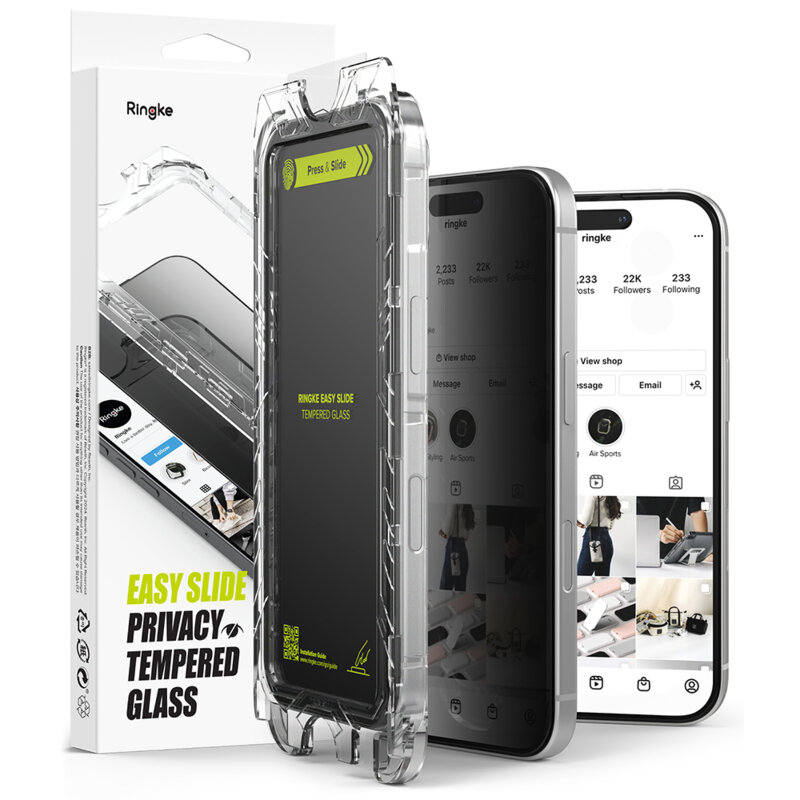 [Pachet 2x] Folie sticla iPhone 16 Pro Ringke Easy Slide Tempered Glass, privacy