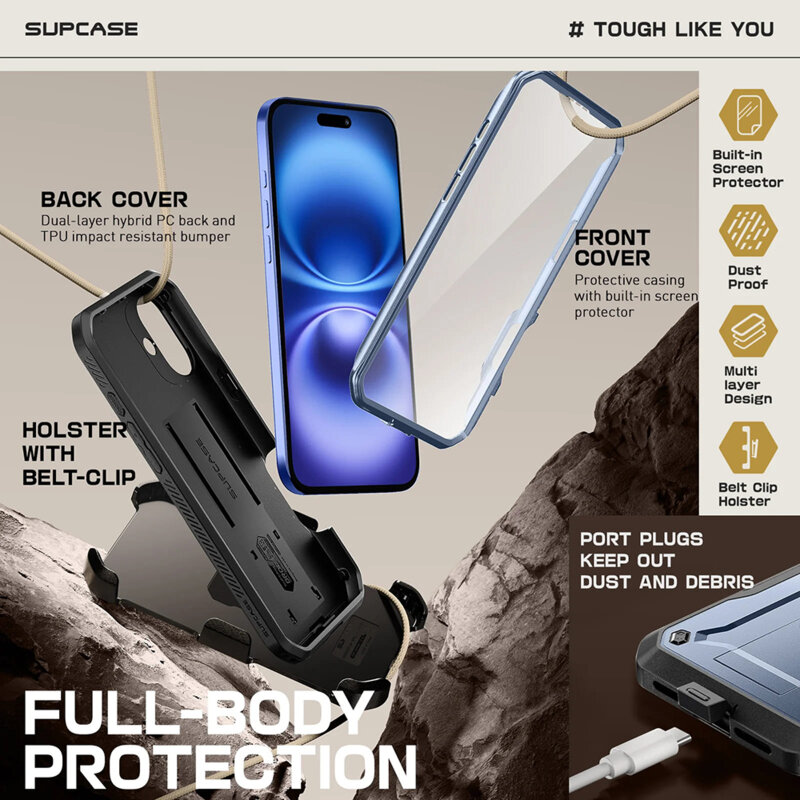 Husa iPhone 16 Supcase Unicorn Beetle Pro, albastru