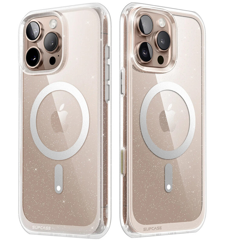 Husa iPhone 16 Pro Supcase Unicorn Beetle Slim Clear MagSafe, transparenta, sclipici