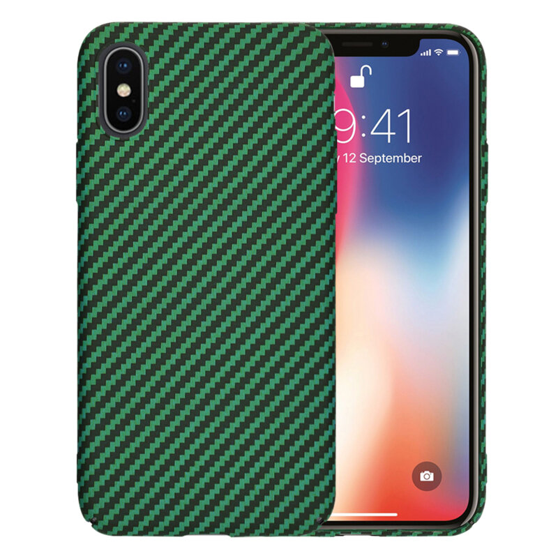 Husa iPhone X, iPhone 10 Techsuit Carbonite FiberShell, verde