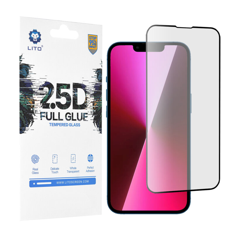 Folie sticla iPhone 13 Lito 2.5D Full Glue, negru