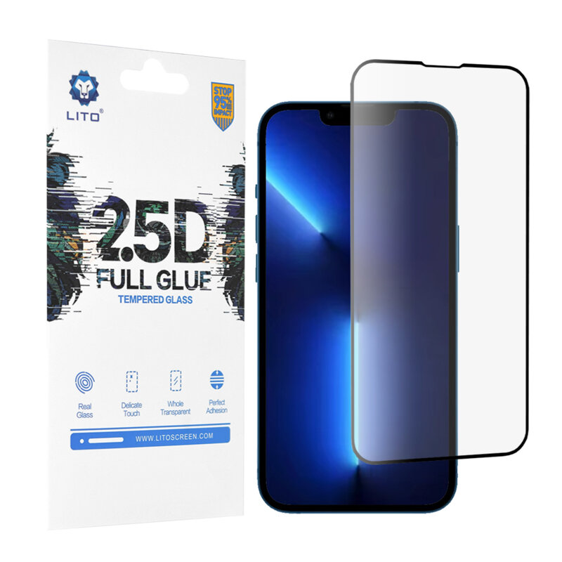 Folie sticla iPhone 13 Pro Lito 2.5D Full Glue, negru
