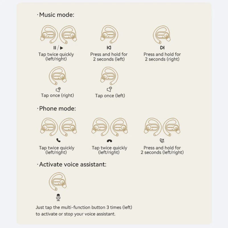 Casti open-ear wireless, IPX5, Vention OpenBeat O11, bej