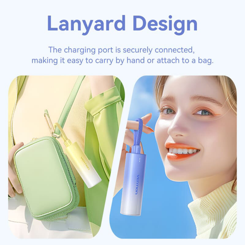 Baterie externa Type-C, Lightning Vention, 5000mAh, FHWR0, roz