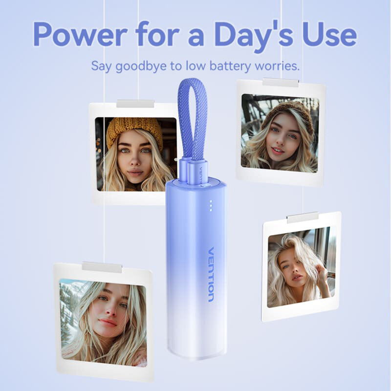 Baterie externa Type-C, Lightning Vention, 5000mAh, FHWL0, bleu