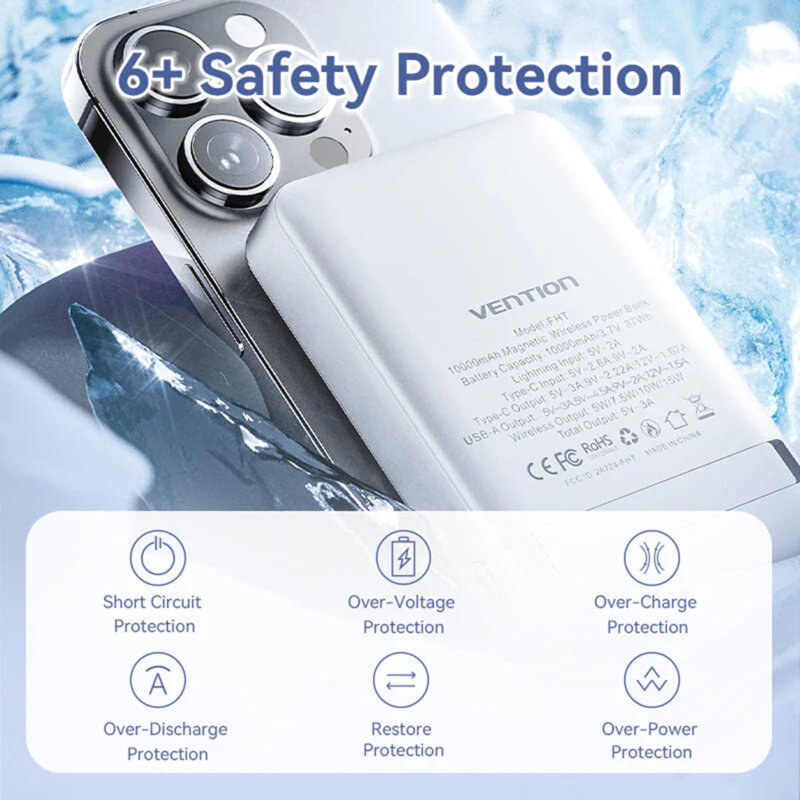 Baterie externa wireless, 10000mAh, Vention, FHTW0, alb