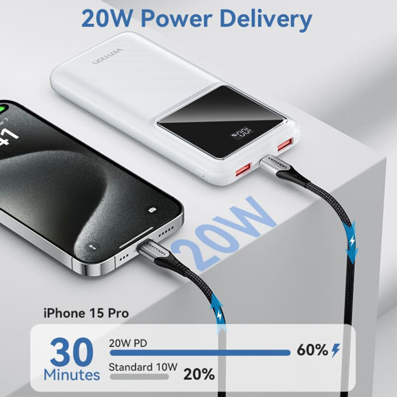 Baterie externa wireless, 10000mAh, 22.5W, Vention, FHKB0, negru