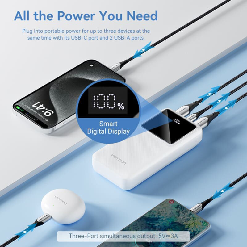 Power Bank USB-C, PD22.5W, 20000mAh Vention, FHLB0, negru