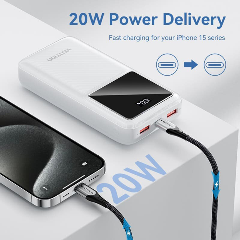 Power Bank USB-C, PD22.5W, 20000mAh Vention, FHLB0, negru
