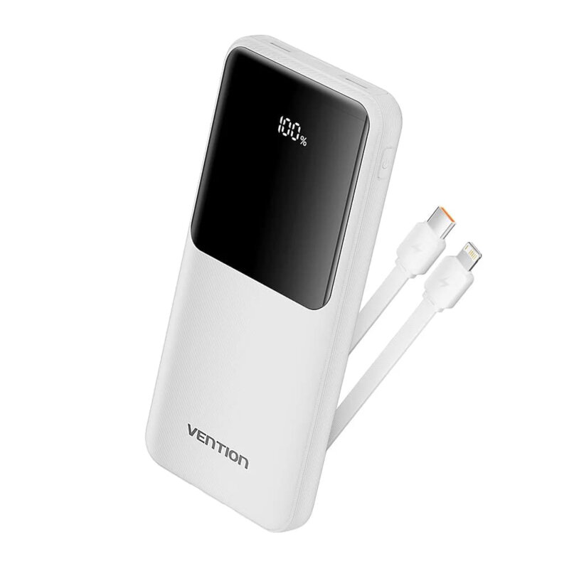 Power Bank USB-C cu display LED, 10000mAh Vention FHOW0, alb