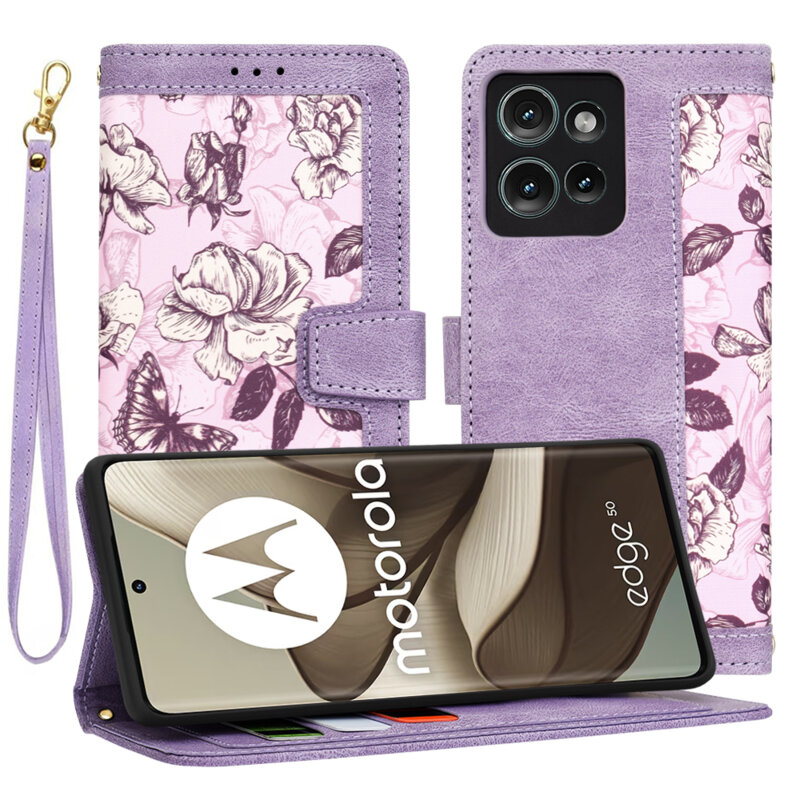 Husa personalizata fete Motorola Edge 50 Techsuit FlipCraft, mov