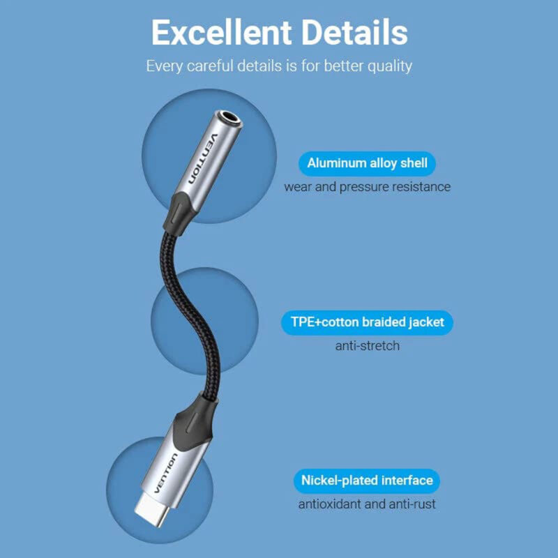 Adaptor audio Jack la Type-C, cu DAC Vention BGJHA, gri