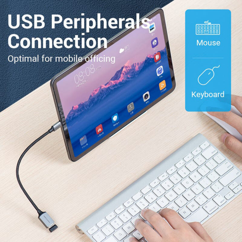 Adaptor OTG, Type-C la USB 3.0, 5Gbps, Vention, CCXHB, gri