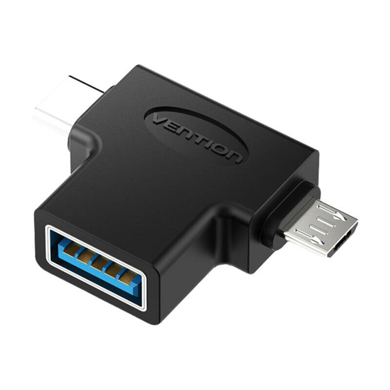 Adaptor Type-C, USB 3.0, Micro-USB, OTG, 5Gbps, Vention, negru