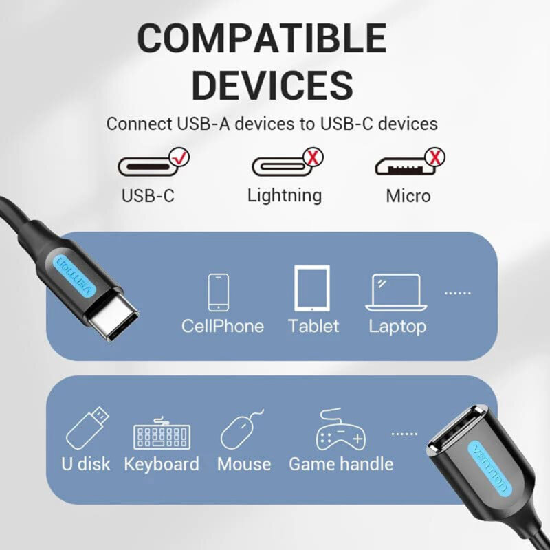Adaptor Type-C la USB 2.0, 480Mbps, 0.15m, Vention, CCSBB, negru