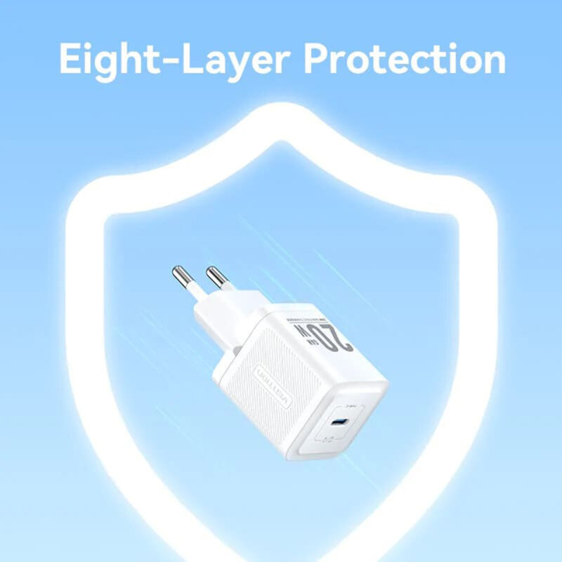 Incarcator priza GaN, Type-C, 20W, Vention, FEPL0-EU, bleu