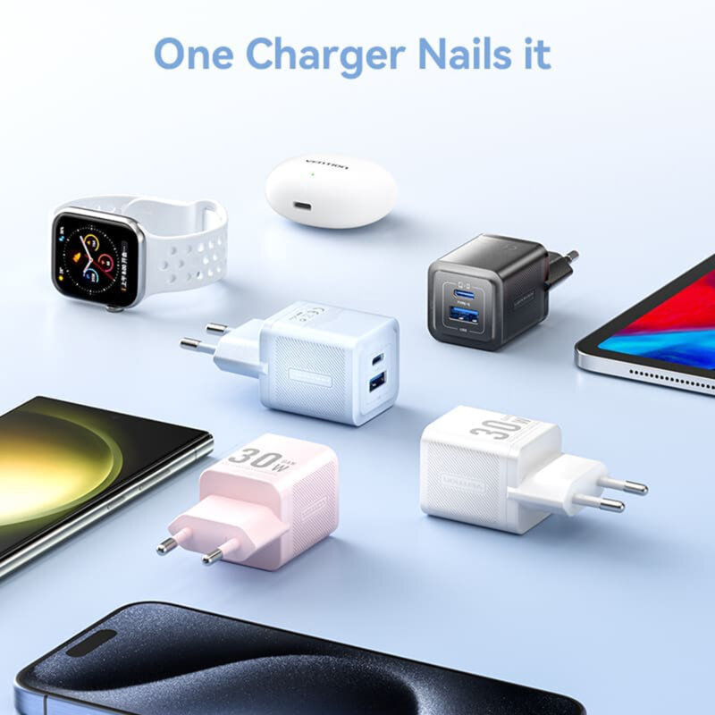 Incarcator priza tip C, USB, PD30W, Vention, FEQW0-EU, alb