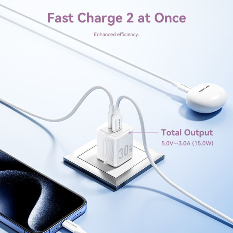 Incarcator priza tip C, USB, PD30W, Vention, FEQW0-EU, alb