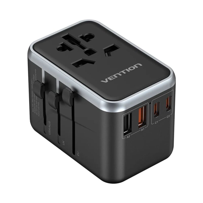 Adaptor priza EU la US, UK, AUS, 2xUSB, 2xUSB-C, Vention, FJFB0