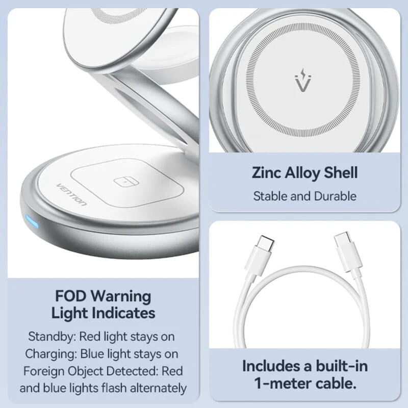 Incarcator wireless 3in1, 15W, suport magnetic, Vention, FGEI0