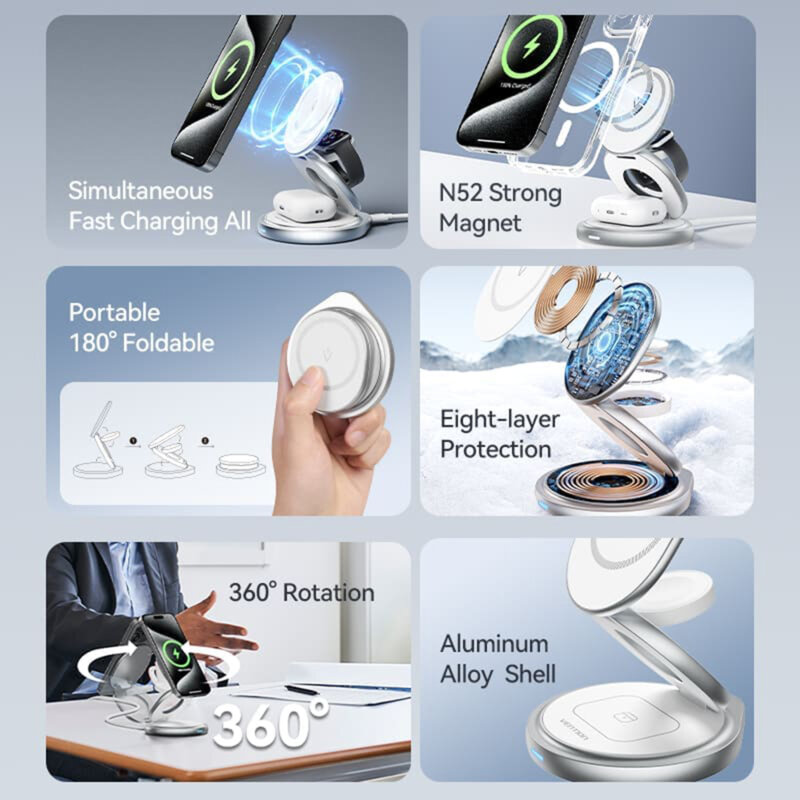 Incarcator wireless 3in1, 15W, suport magnetic, Vention, FGEI0