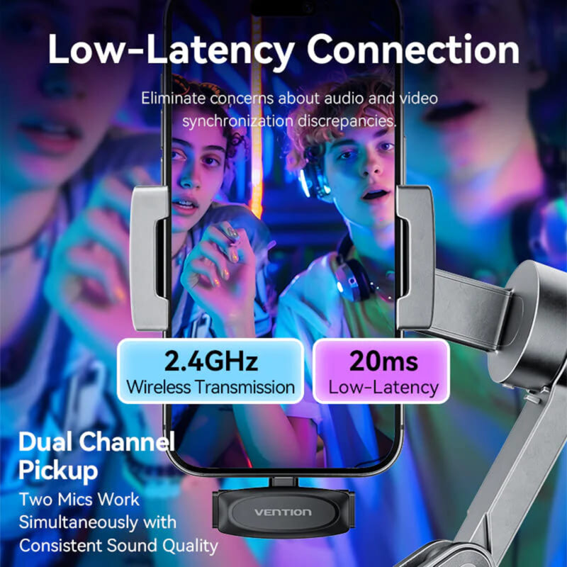 [Pachet 2x] Microfon wireless tip lavaliera Vention NCBB0, negru