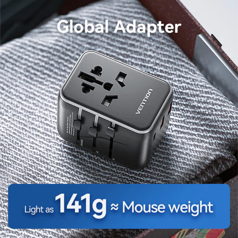 Adaptor priza EU la US, UK, AUS, 2xUSB, Type-C, Vention, FJEB0
